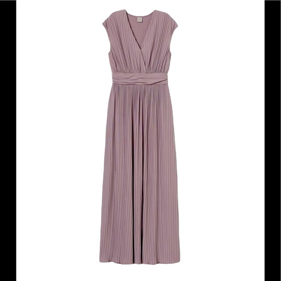H&M Wrapover Long Pleated Cap Sleeves Maxi Dress Size S - Picture 1 of 16
